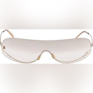 VINTAGE CHANEL thin wire clear sunglasses with pearl early 2000s